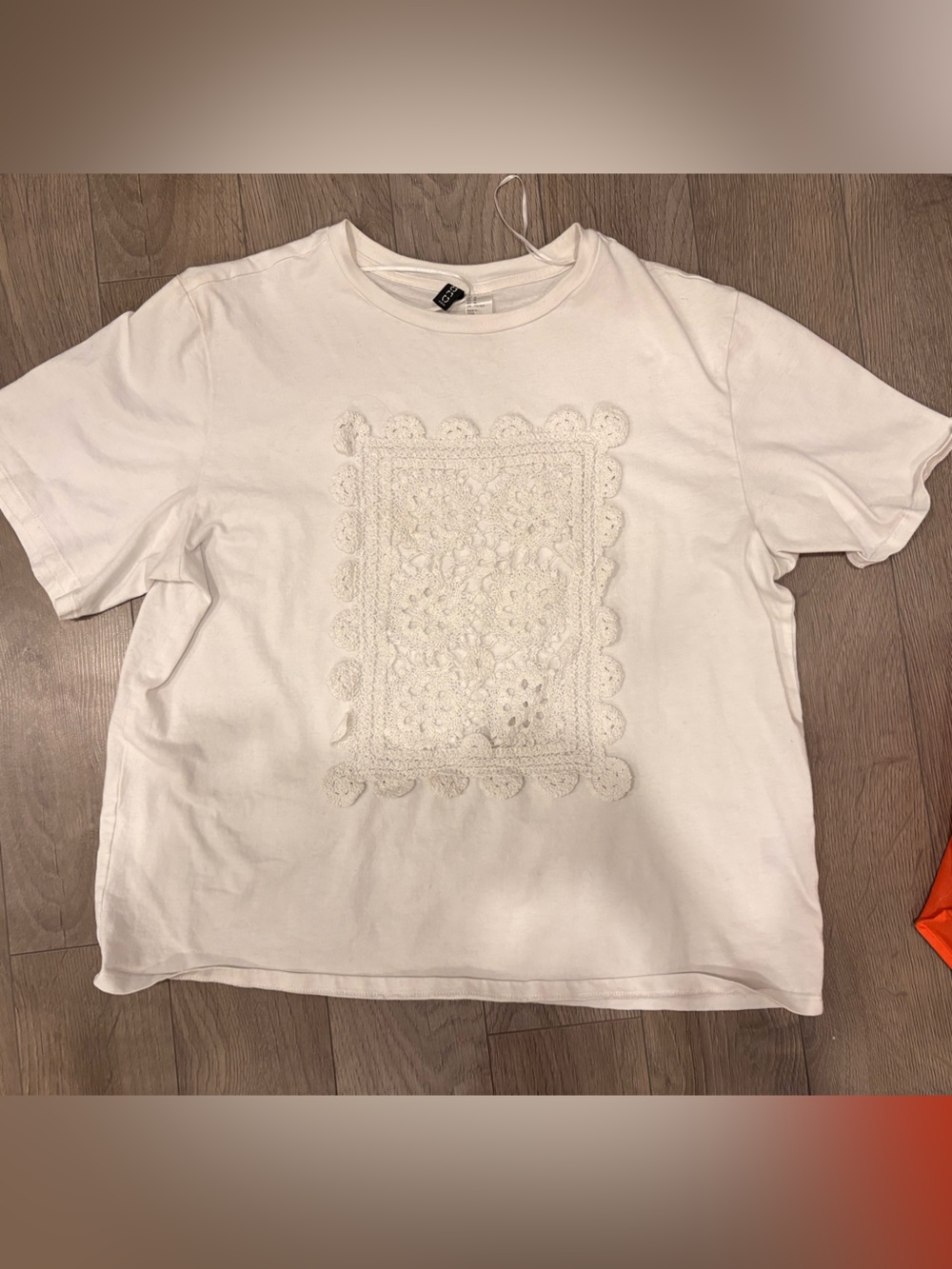 H&M White Short Sleeve Tee with Crochet Front Panel